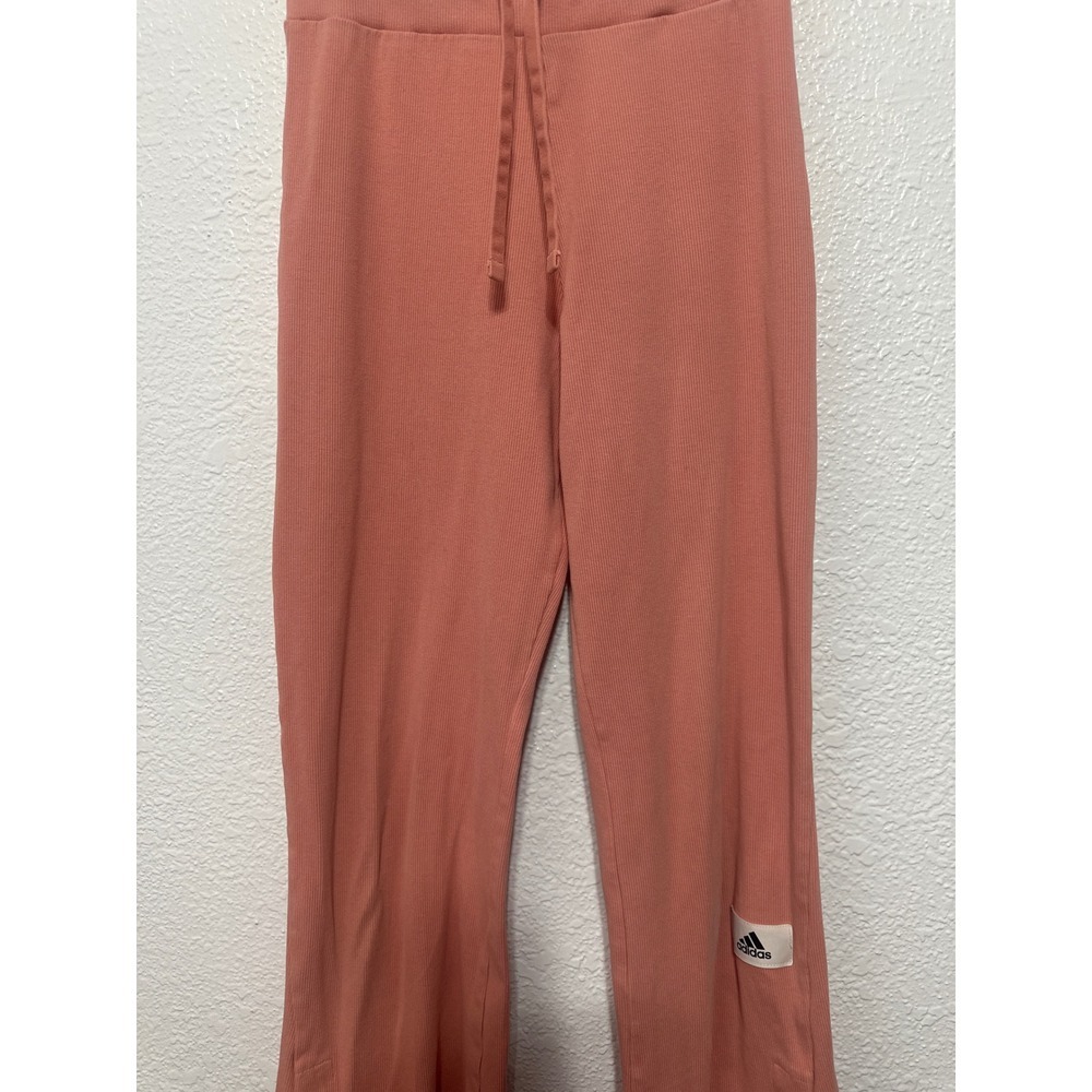 Adidas Ribbed Flare Track Pants Peach Pink Side Slit Logo Detail Size S - Picture 11 of 14